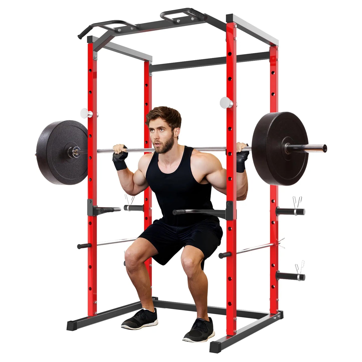 Heavy Duty Power Cage For Home Gym, 1100LBS Capacity Multifunctional Squat Rack With Dip Bars & Adjustable Safety Bars