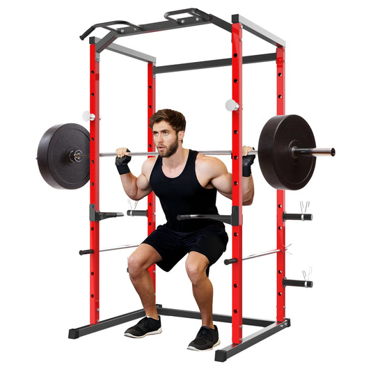 Heavy Duty Power Cage For Home Gym, 1100LBS Capacity Multifunctional Squat Rack With Dip Bars & Adjustable Safety Bars