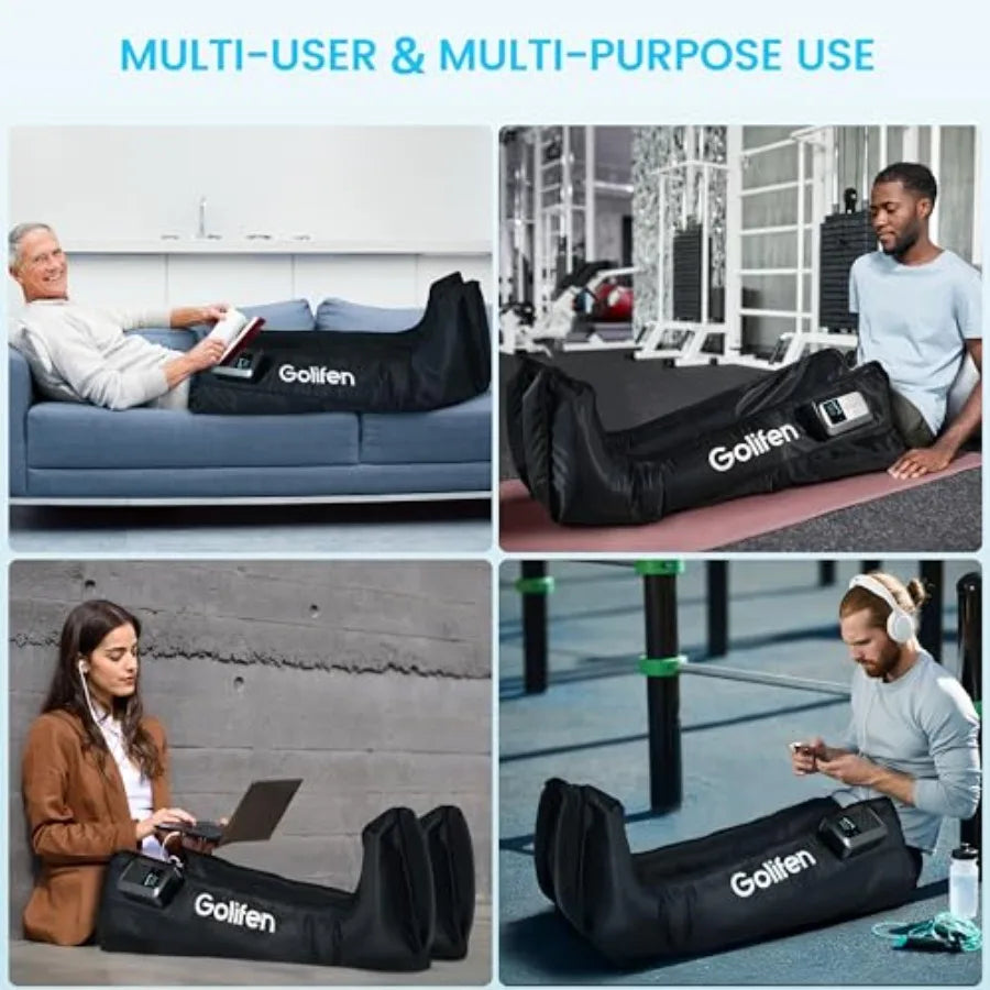 Cordless Leg Compression Massager Portable Compression Boots with 5 Air Chambers Full Leg Massager for Circulation and Muscle P