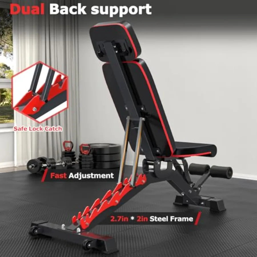 1200LBS Weight Bench Heavy Duty Adjustable Workout Bench for Home Gym Weights Lifting Bench Press with Headrest for Full Body E