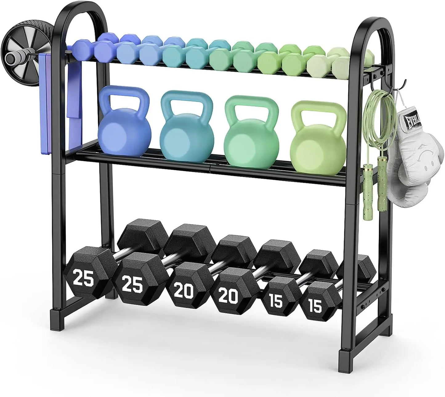 3-Tier Adjustable Dumbbell Rack - 360LB Capacity Space-Saving Home Gym Storage for Weights & Kettlebells