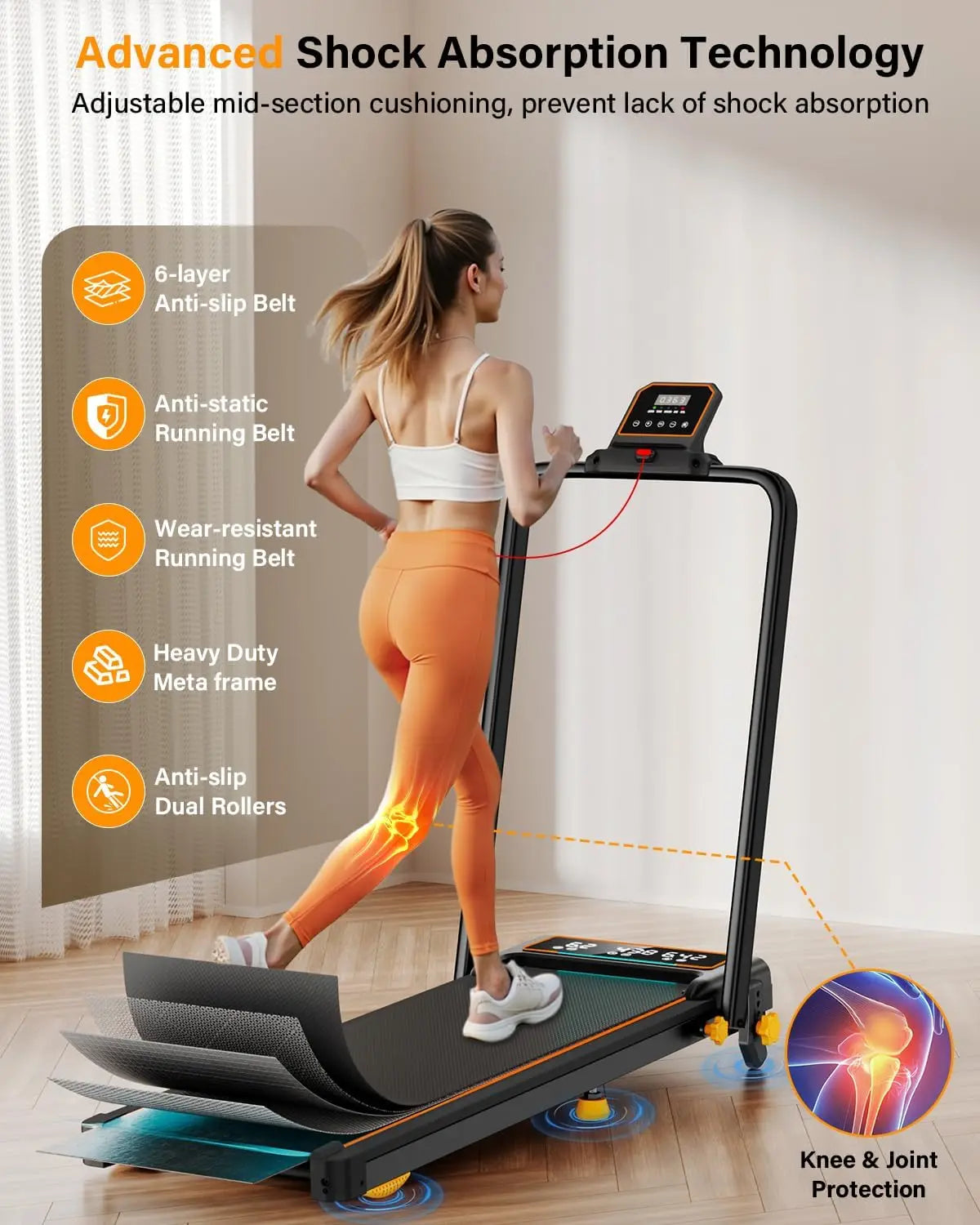 Treadmill Walking Pad with 15% Incline/Handle Bar/2 LED Display, 3.5HP Foldable Walking Pad Treadmill 350+lb RGB Light