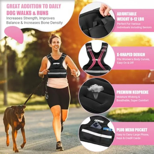 Adjustable Weighted Vest for Women, 6-12 Lbs Rucking Vest with 6 Ironsand Weights, Great Weighted Vest with Plus Pockets & Refle