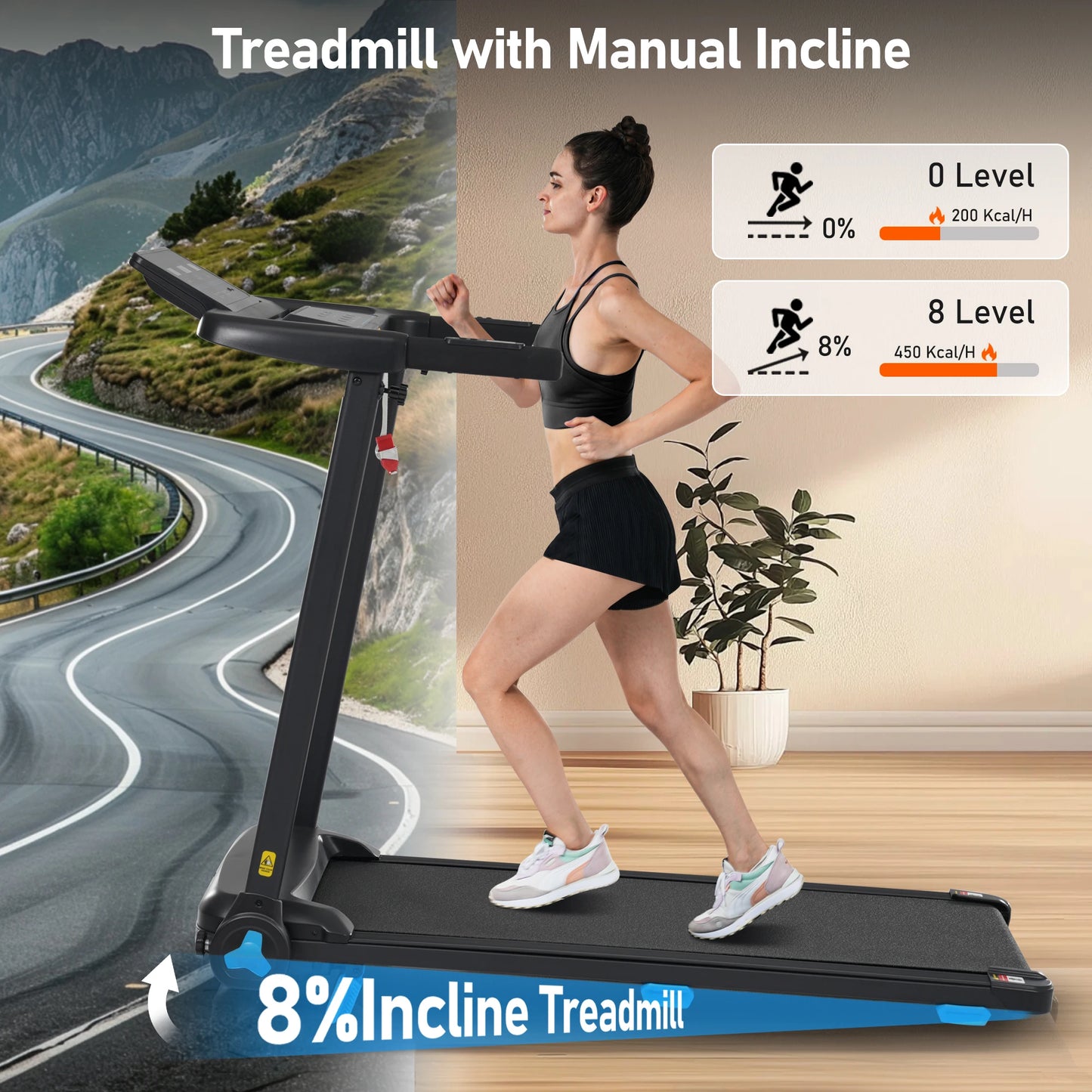 Treadmill with Incline for Home 10.0MPH 300 LBS Capacity Quiet Foldable Treadmills with Heart Rate Sensors Type C USB Bluetooth