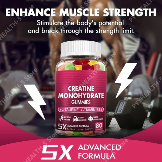 Creatine Monohydrate Gummies - 5g for Men & Women, 80 Count Creatine Chewable Supplements for Muscle Gain, Muscle Strength