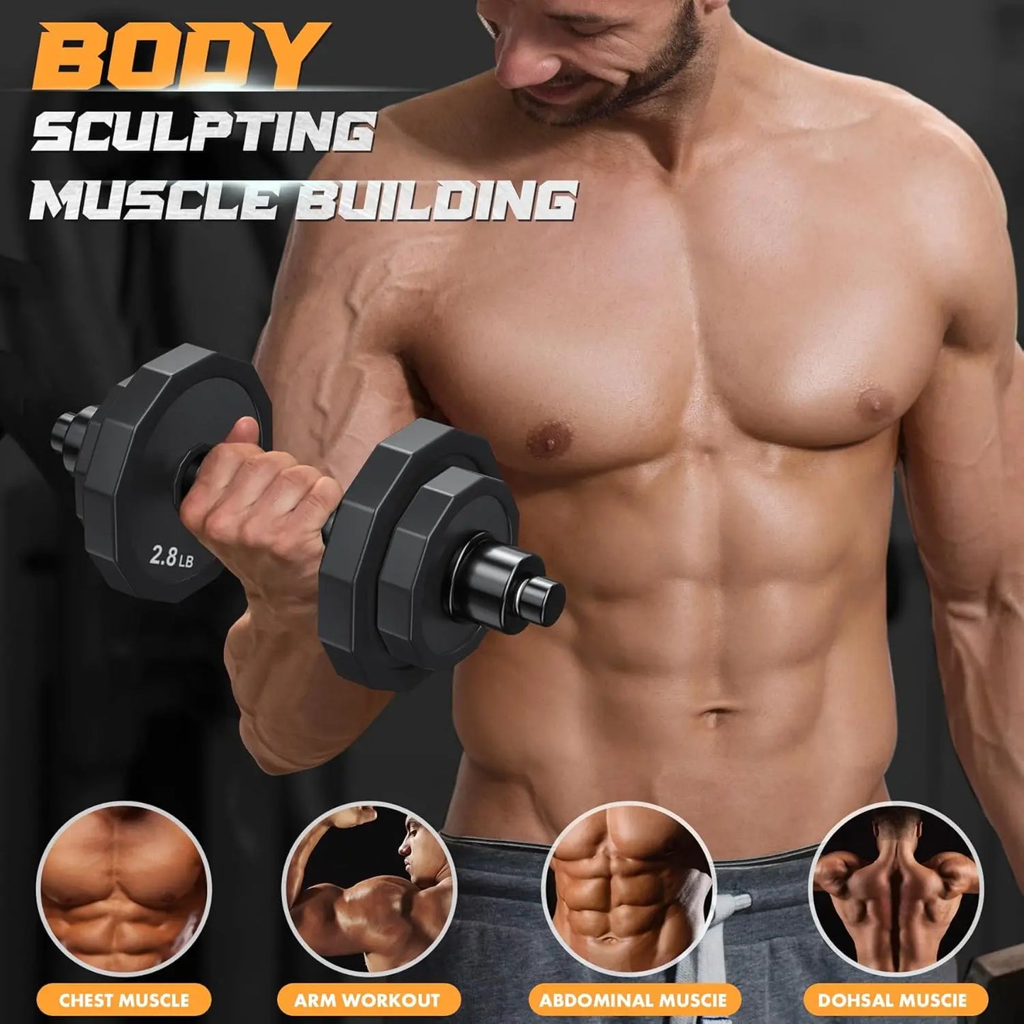 Adjustable Dumbbell Set 22-88Lbs with Solid Steel, Barbell Connector for Home Gym Strength Training Men Women