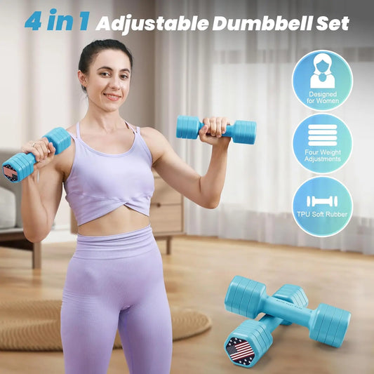 Adjustable Dumbbell Set for Women, 4-in-1 Hand Weights, 2-5 lbs Each with Soft Rubber Handle for Home Gym Training