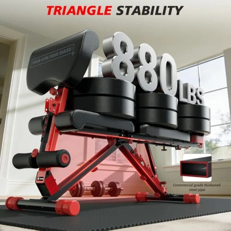 Foldable Workout Bench with Variable Resistance Training Set 880LBS Adjustable Weight Bench in Black with Leg Extension and Pre