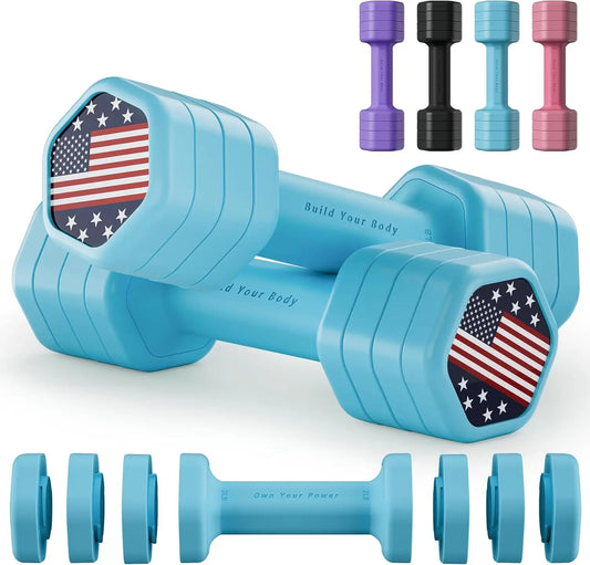 Adjustable Dumbbell Set for Women, 4-in-1 Hand Weights, 2-5 lbs Each with Soft Rubber Handle for Home Gym Training