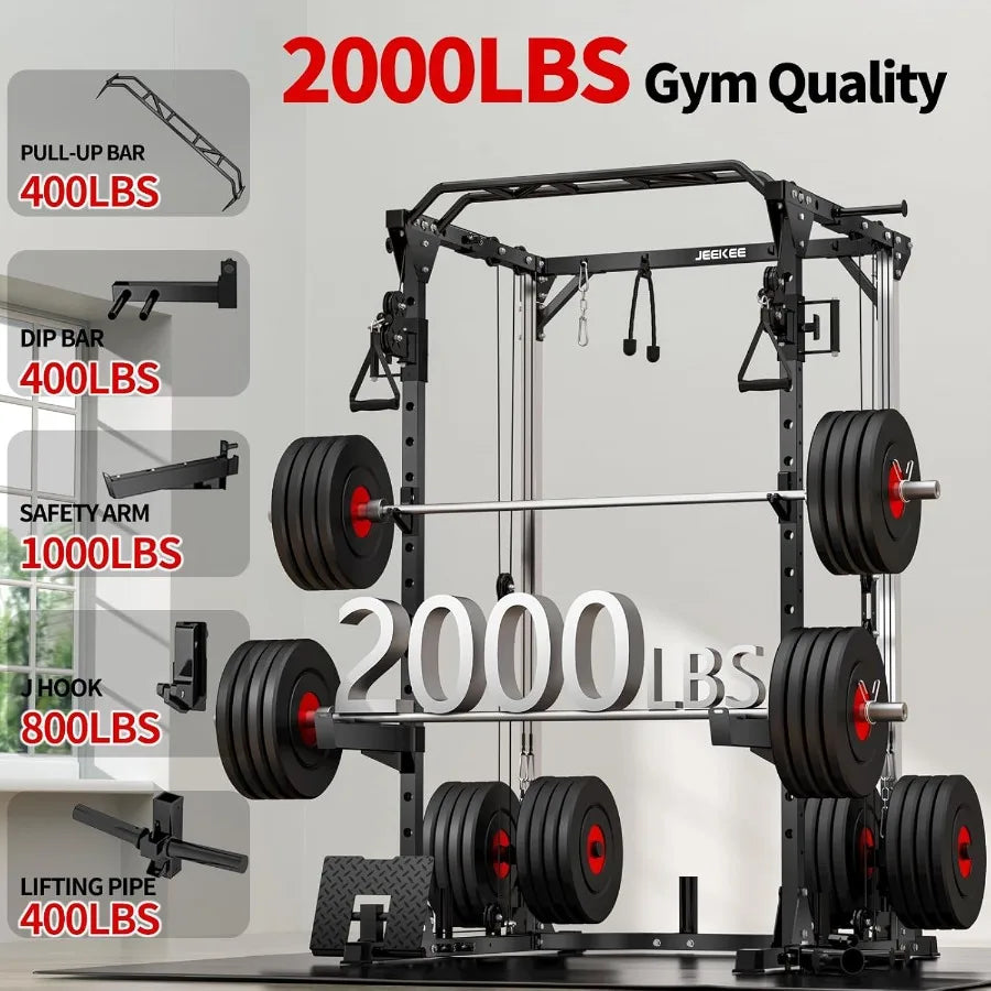 Power Cage2000lbs MultiFunction Squat Rack 2000lbs Power Rack with Cable Crossover System and 20+ Attachments