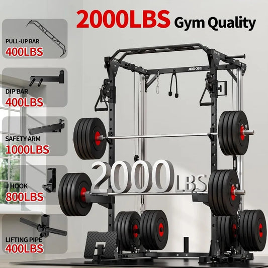 Power Cage2000lbs MultiFunction Squat Rack 2000lbs Power Rack with Cable Crossover System and 20+ Attachments