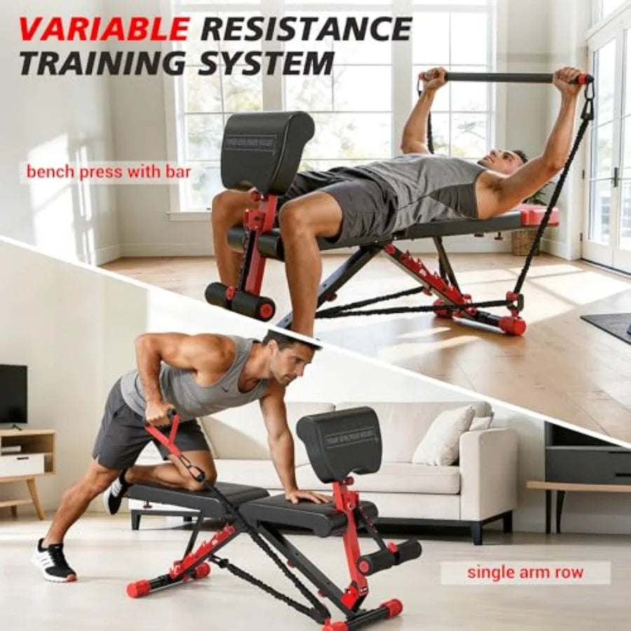 Foldable Workout Bench with Variable Resistance Training Set 880LBS Adjustable Weight Bench in Black with Leg Extension and Pre