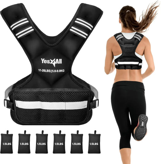 Adjustable Weighted Vest 11-32lbs Reflective Strip for Men & Women Strength Training