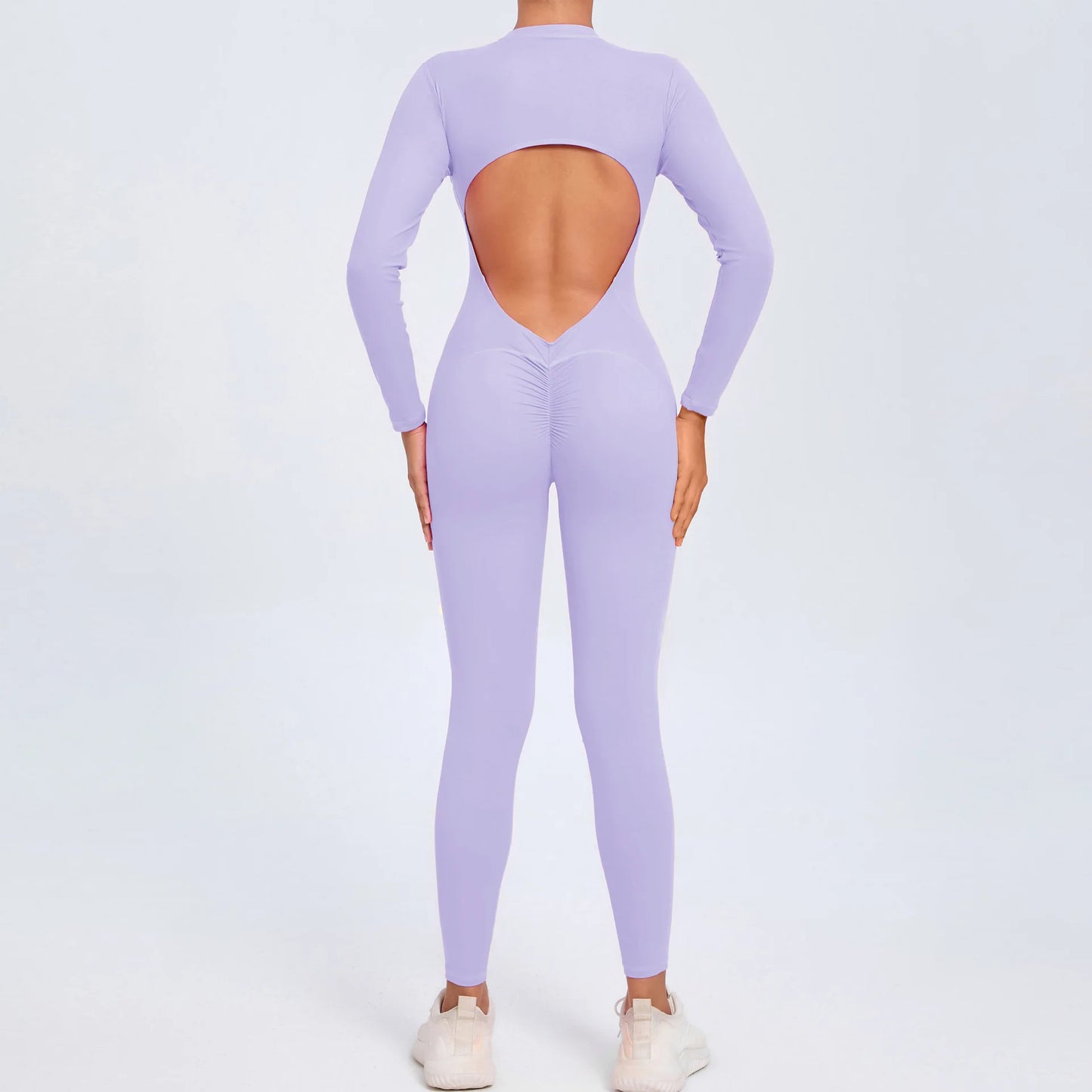 Hearuisavy Summer V Back Sports Jumpsuit Yoga Clothes Rompers Women Long Sleeveles Workout Bodysuits Backless One-piece Suit
