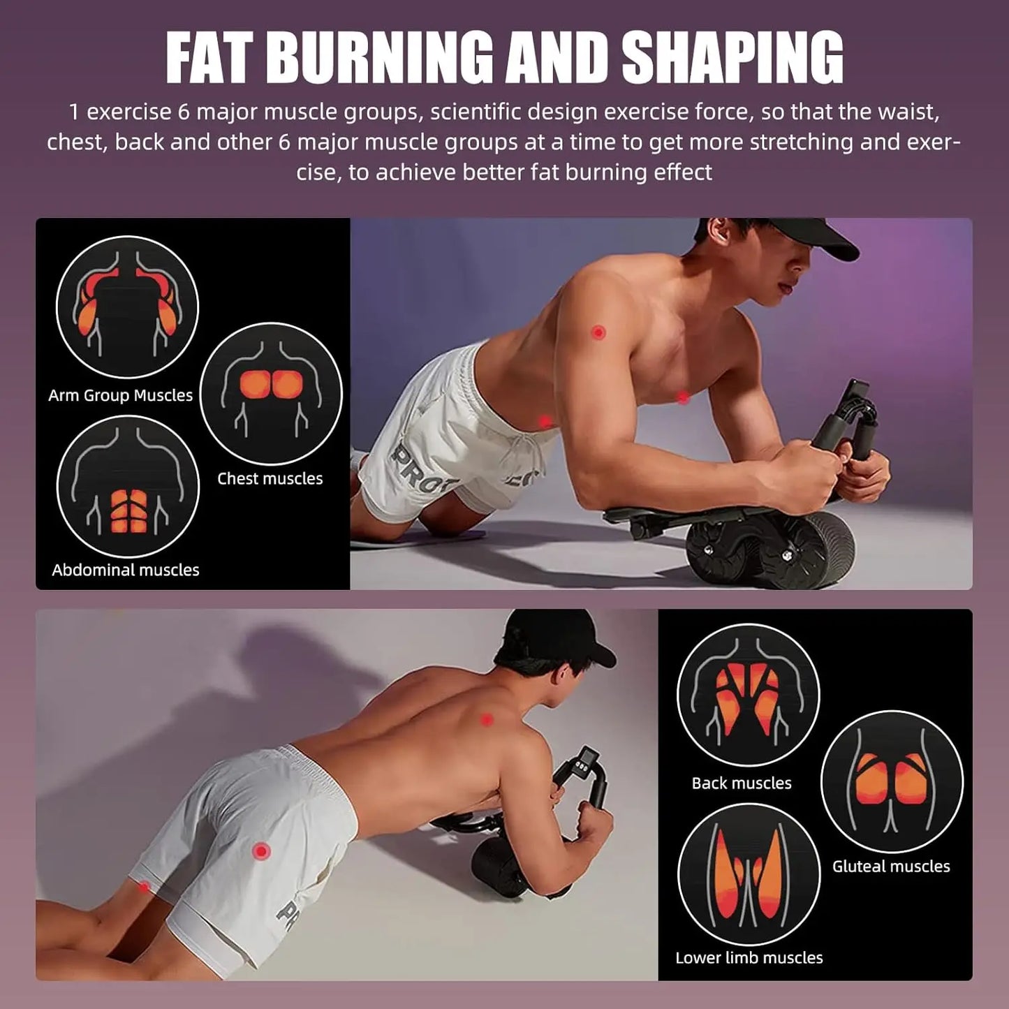 Ab Roller Wheel with Elbow Support Automatic Rebound Abdominal Wheel Ab Roller for Abdominal Exercise Machine Abs Workout Equipm