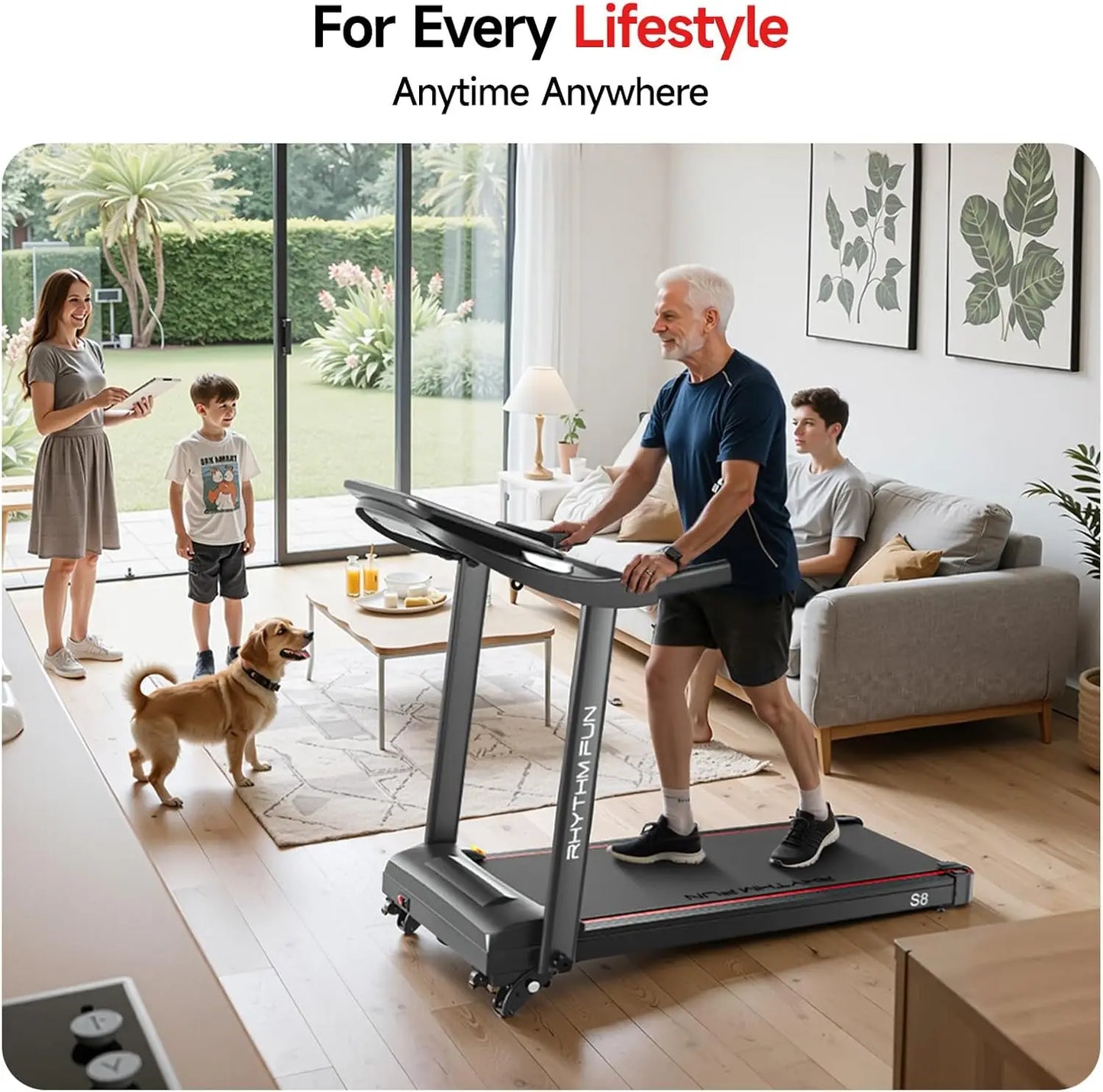 8.0 MPH Foldable Treadmill for Home, Incline up to 8%, Low Noise Walking Pad Supports 300 lbs