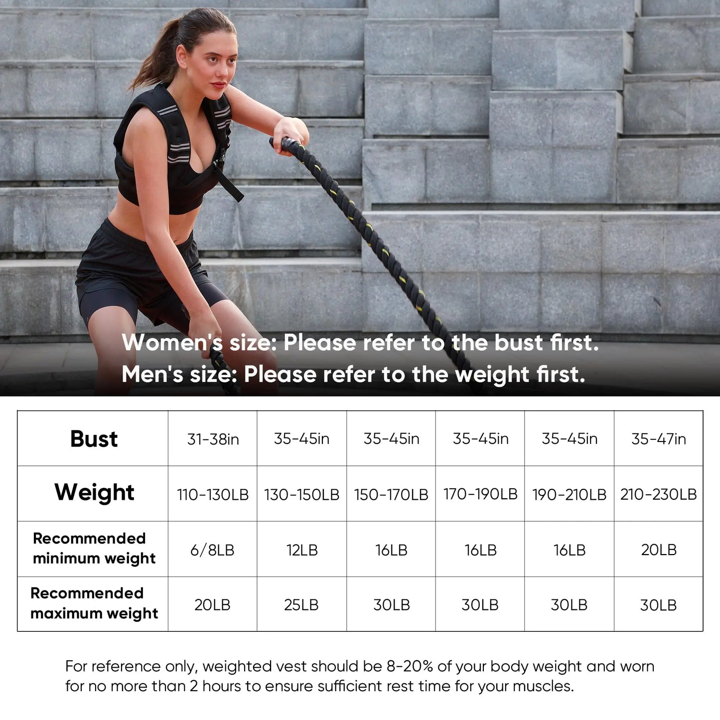 Weighted vest for men and women with reflective strips for exercise, strength training, running, and walking