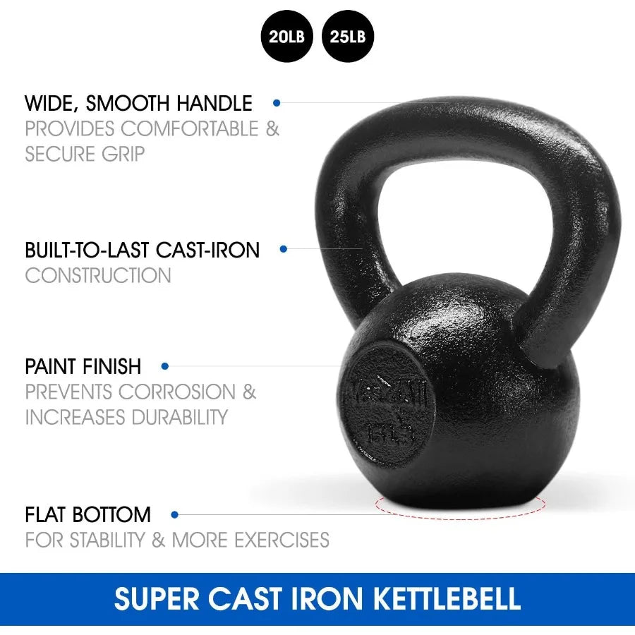 Kettlebell Sets 5 10 15 20 25 30 LB Cast Iron Strength Training Kettlebells with Wide Handles and Flat Bottom Design Ideal for