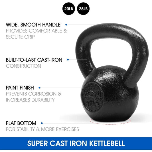 Kettlebell Sets 5 10 15 20 25 30 LB Cast Iron Strength Training Kettlebells with Wide Handles and Flat Bottom Design Ideal for