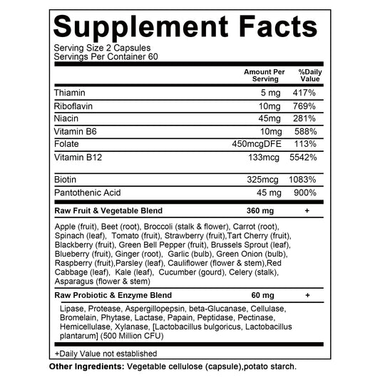 B Vitamin Capsules - Helps with Healthy Energy Metabolism, Boosts Immunity,  Supports A Healthy Nervous System - 120 Capsules