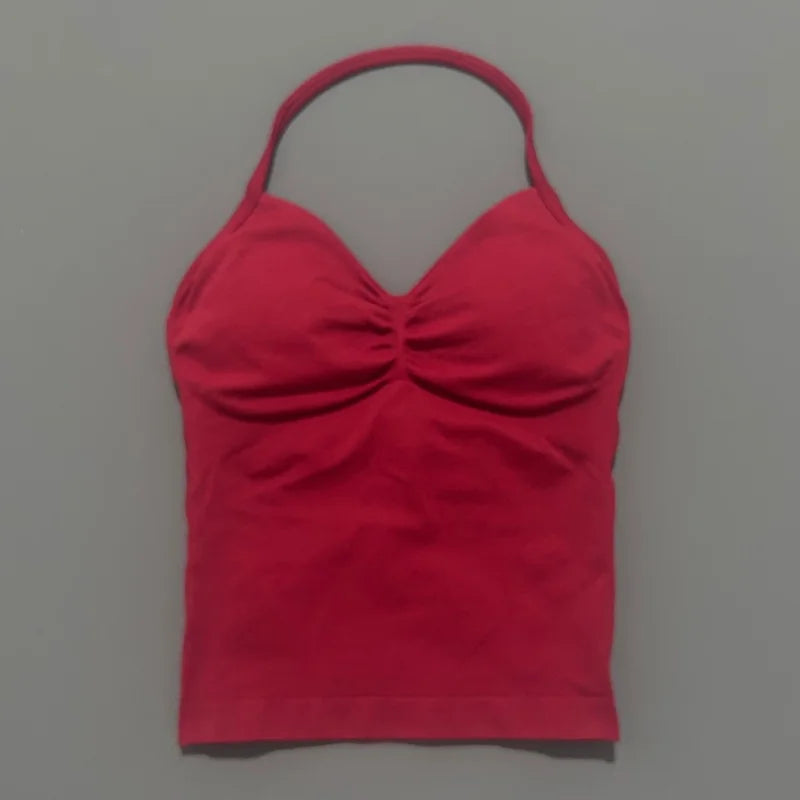 Gym Halter Top Woman Longline Strappy tank Padded Yoga Clothing Removable Cups Yoga Tank Tops Fitness Workout Running Activewear