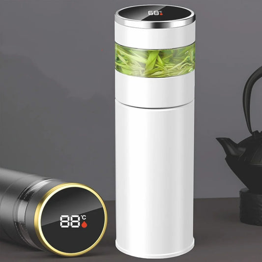 Thermos For Tea and Water With Separate Tea Infuser Smart Led TEMPERATURE DISPLAY 316 Stainless Steel Water Bottle Teaware 450ML