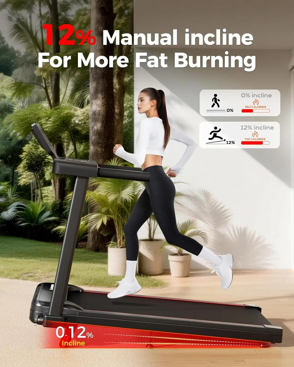 Foldable Treadmill with Incline, 3.0HP Quiet Walking Pad, 300LBS Capacity, Portable for Home Office Running Jogging