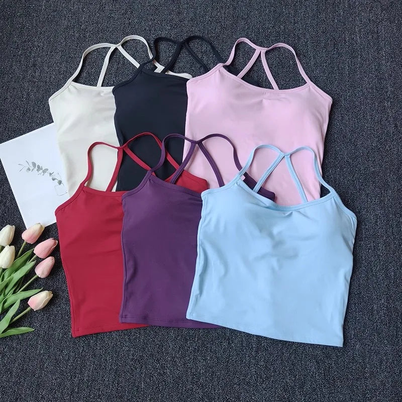 Women's Cross Back Push-Up Yoga Sports Bra Comfortable Gym Tank Top Workout Fitness Vest 'Naked Feeling' Gym Bra Fitness Wear