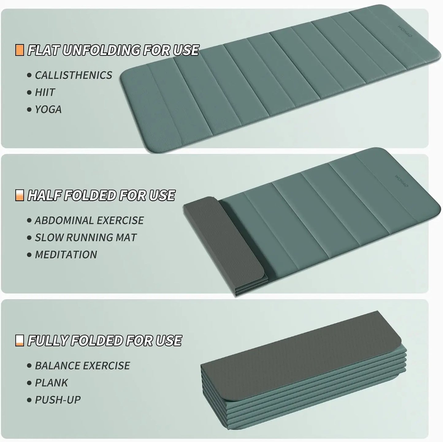12-Fold Non-Slip Yoga Mat 75x26x0.4 Inches for Yoga, Pilates, Strength Training & Meditation