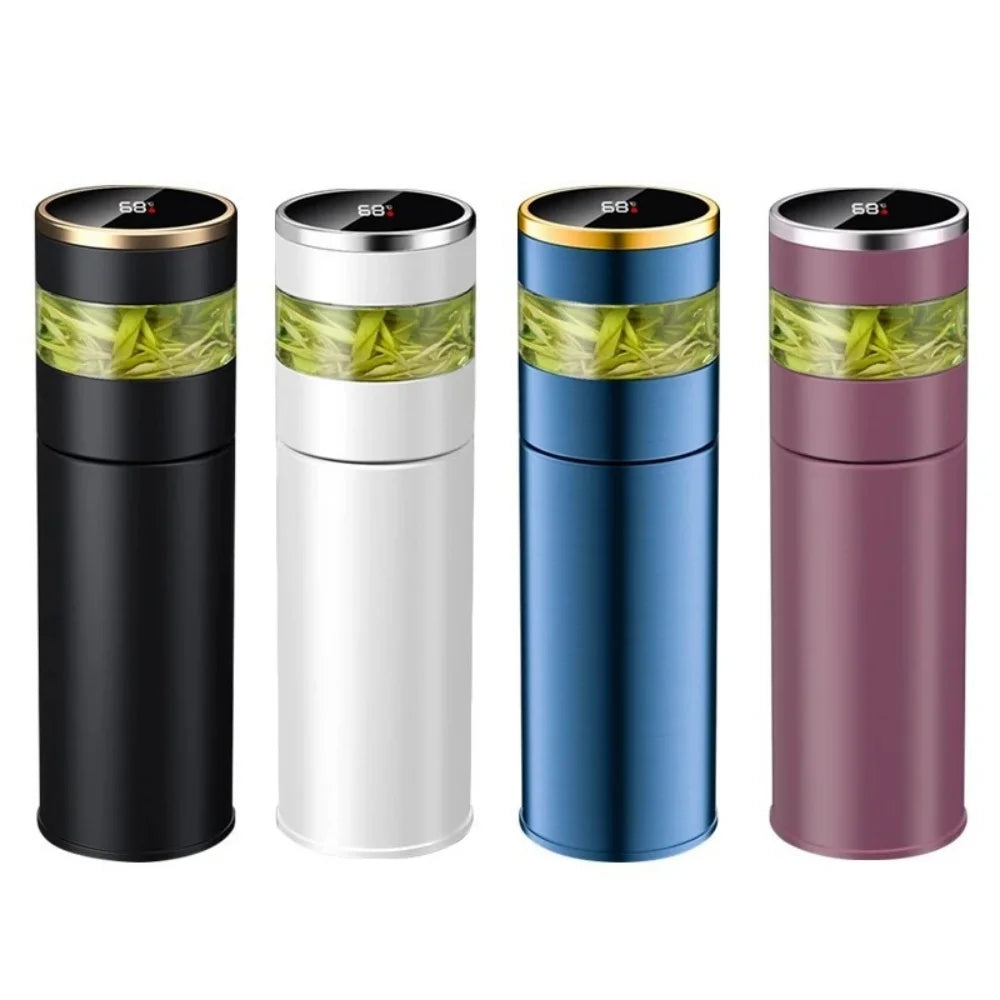 Thermos For Tea and Water With Separate Tea Infuser Smart Led TEMPERATURE DISPLAY 316 Stainless Steel Water Bottle Teaware 450ML