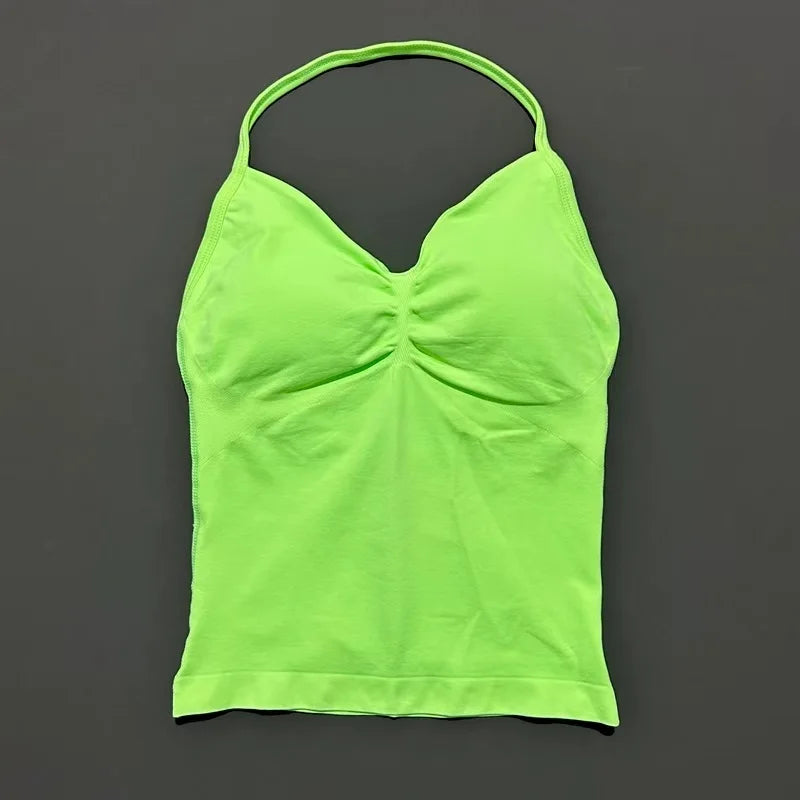 Gym Halter Top Woman Longline Strappy tank Padded Yoga Clothing Removable Cups Yoga Tank Tops Fitness Workout Running Activewear