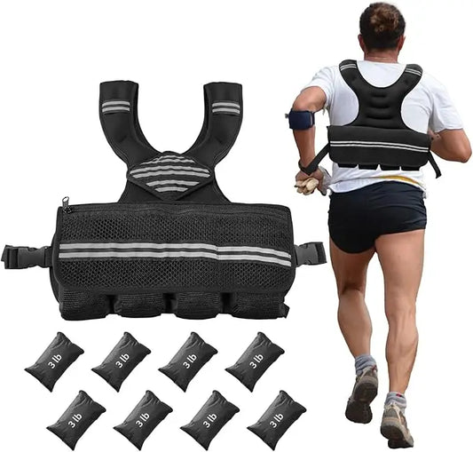 Adjustable Neoprene Weighted Vest for Walking, Jogging and Running, Weight Training Vest with Reflective Strips and Mesh Storage