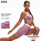 Women's Yoga Running Gym Shorts High Waist Color Block Ribbed Naked Feel Moisture Wicking Quick Dry Tight Workout Shorts