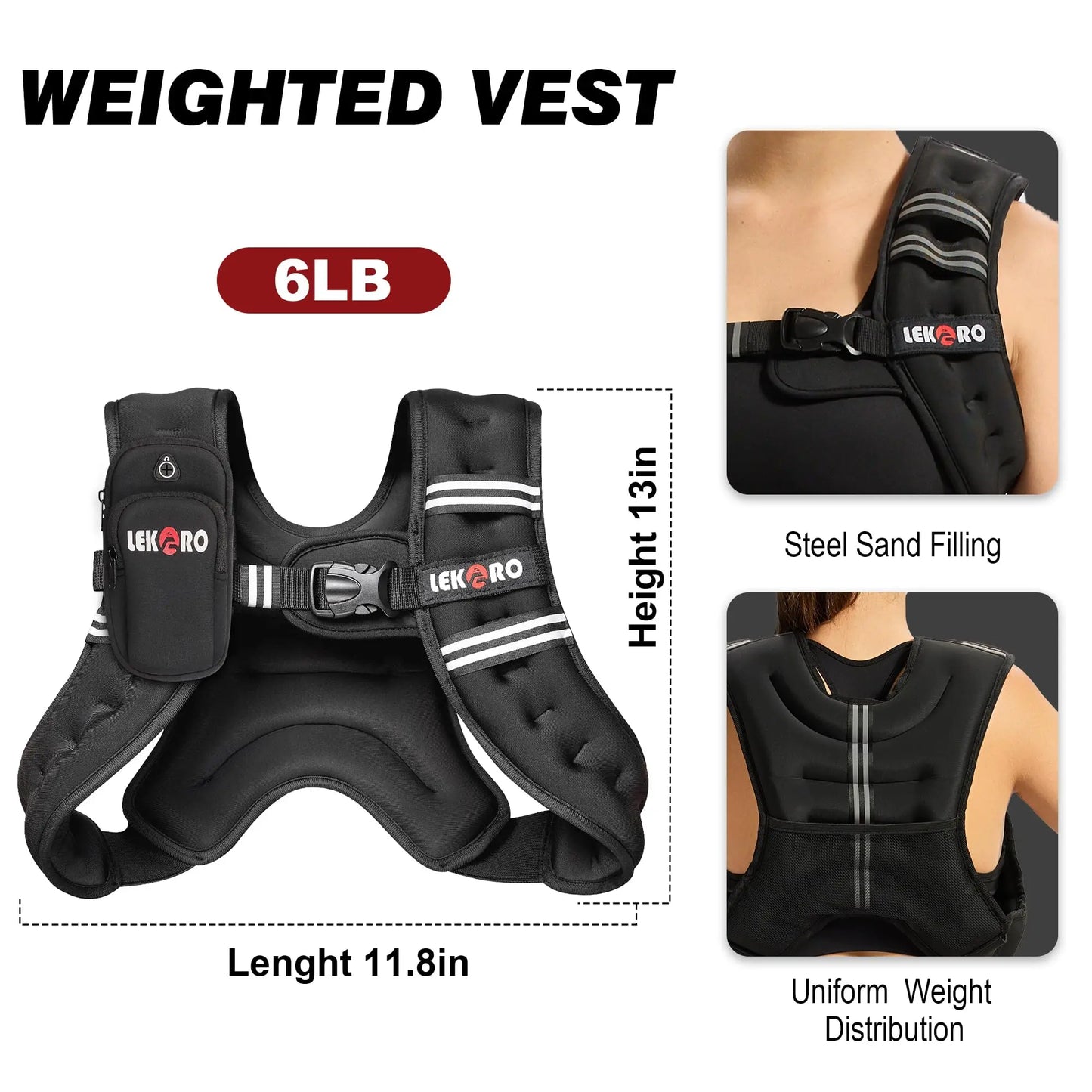 Weighted vest for men and women with reflective strips for exercise, strength training, running, and walking