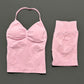 Yoga 2 Pieces Gym Set Women Backless Halter Tops High Waist Seamless Shorts Gym Suit Fitness Sports Bras Sportswear Workout Sets