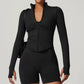 Zipper Jacket Women Crop Tops Yoga T-shirts Solid Sports Top Long Sleeve Running Shirts Sexy Quick Dry Fitness Gym Sport Wear