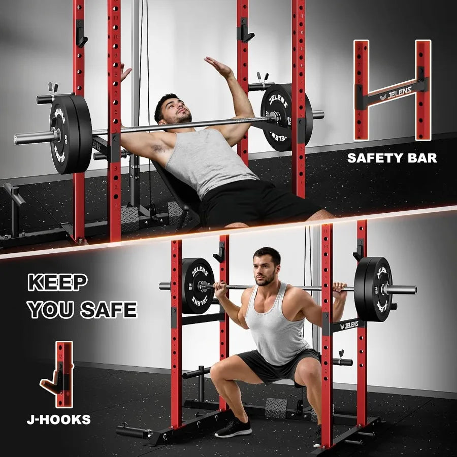 Power Cage, Multi-Function Power Rack with Adjustable Cable Crossover System, 2000LBS Squat Rack for Home Gym with More Training