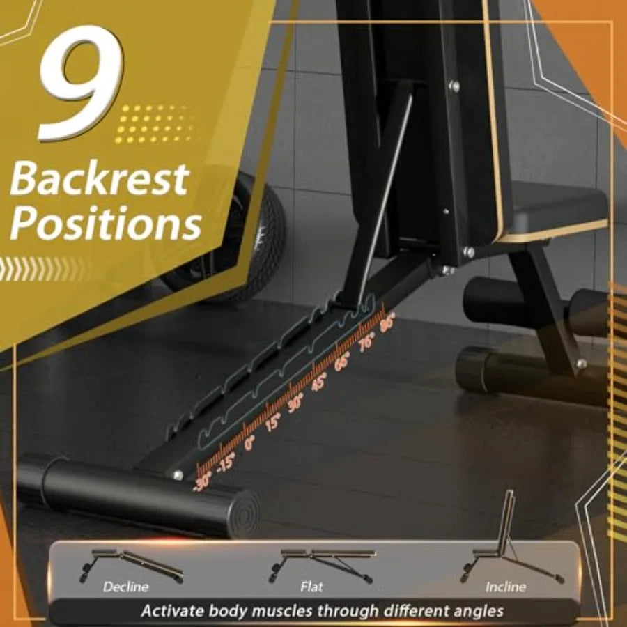 Adjustable Weight Bench for Home Gym - Heavy-Duty Foldable Workout Bench with 660 LBS Ccity Incline Decline Multi-Position Desi