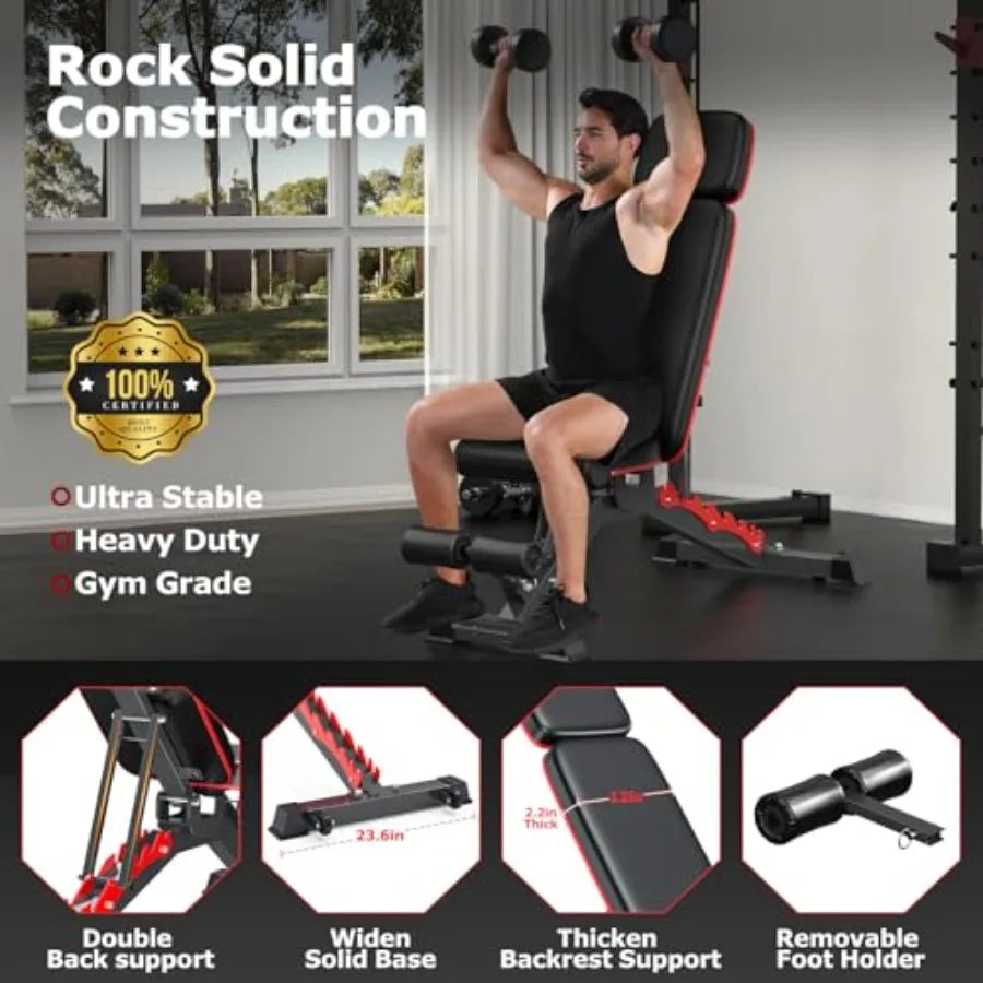 1200LBS Weight Bench Heavy Duty Adjustable Workout Bench for Home Gym Weights Lifting Bench Press with Headrest for Full Body E