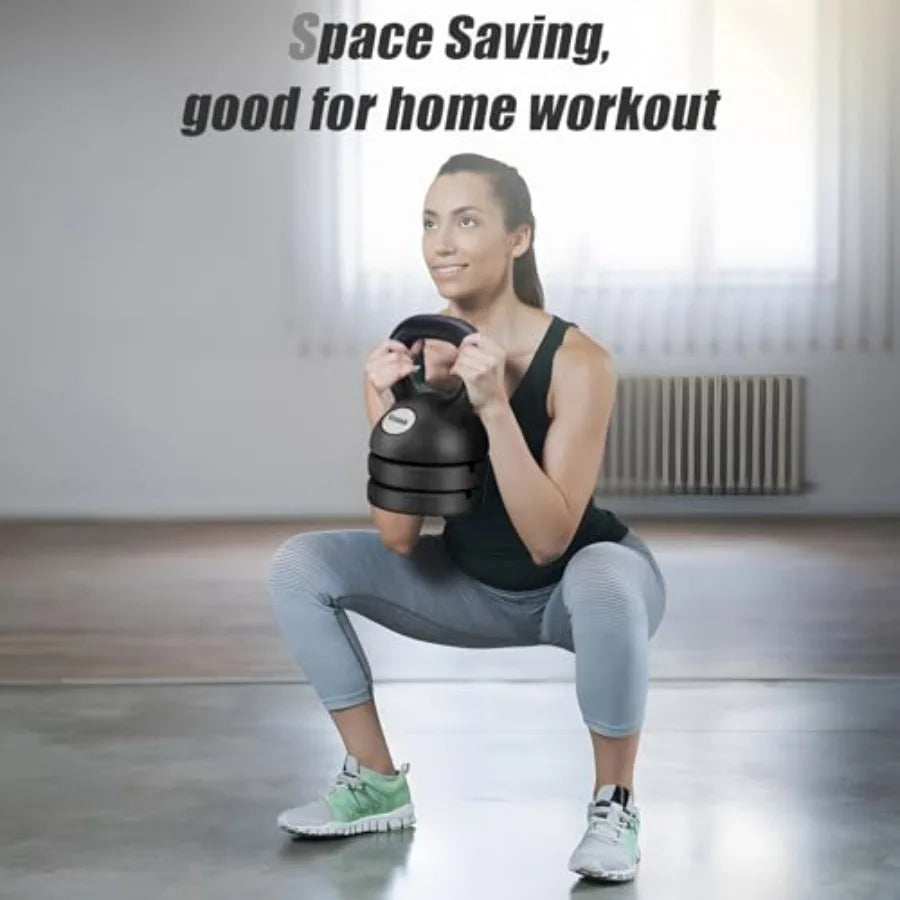Adjustable Kettlebell Weight Set 3-in-1 5lbs 8lbs 12lbs for Home Gym Full-Body Workout Strength Training Weight Loss Steel Blac