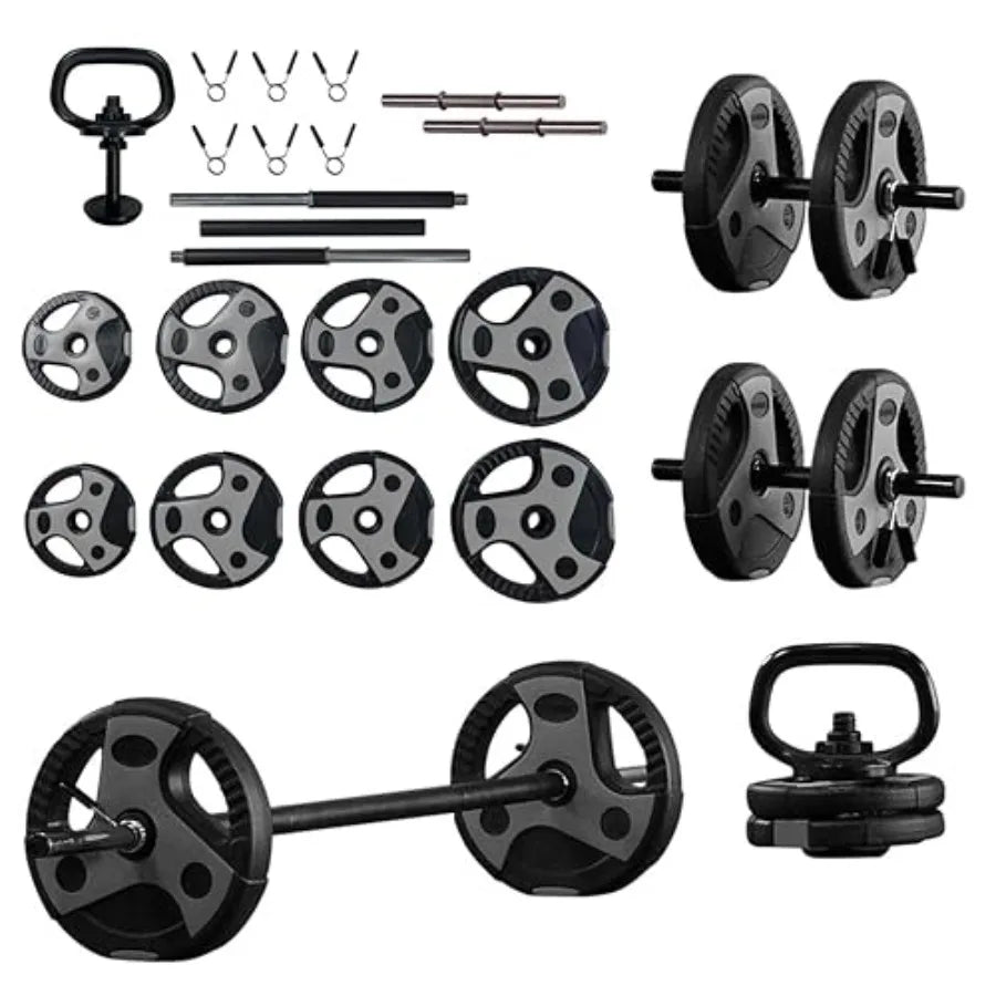 Adjustable Weight Set for Home Gym - Durable Steel Barbell Curl Bar with Multiple Use Options - Gray and Black Finish - Customi