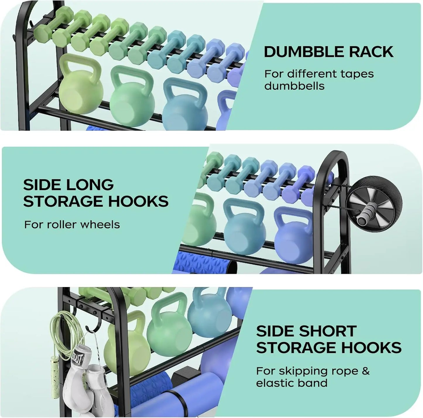 3-Tier Adjustable Dumbbell Rack - 360LB Capacity Space-Saving Home Gym Storage for Weights & Kettlebells