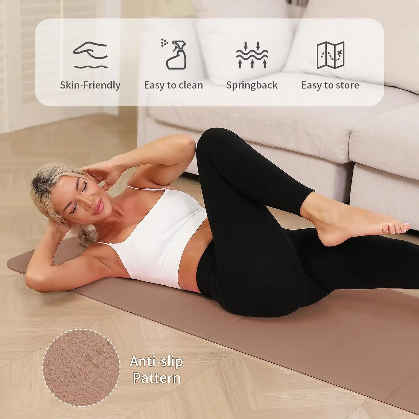 Foldable Yoga Mat - 10mm Thick, Non-Slip Exercise Mat for Home and Travel, Eco-Friendly