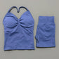 Yoga 2 Pieces Gym Set Women Backless Halter Tops High Waist Seamless Shorts Gym Suit Fitness Sports Bras Sportswear Workout Sets