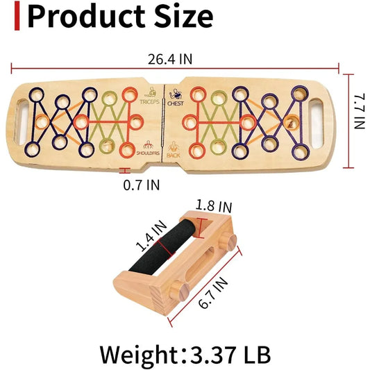 Foldable Wooden Push Up Board Portable 14-in-1 Muscle Builder with Graphics Guide and 2 Solid Wood Handles in Natural Finish fo