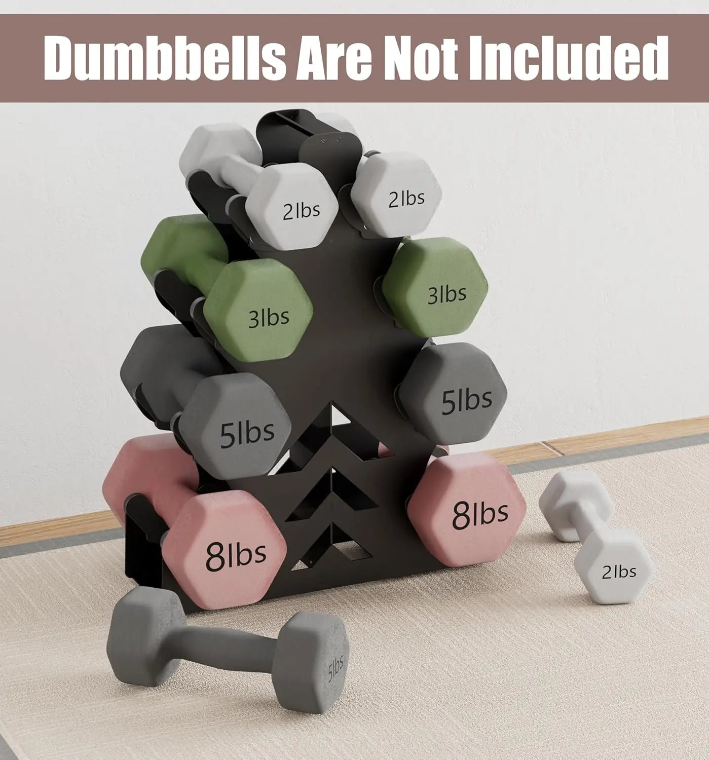Compact Dumbbell Rack with Protective Edges, No Assembly Required for Rubber-Coated Weights Up to 15 lbs