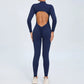 Hearuisavy Summer V Back Sports Jumpsuit Yoga Clothes Rompers Women Long Sleeveles Workout Bodysuits Backless One-piece Suit