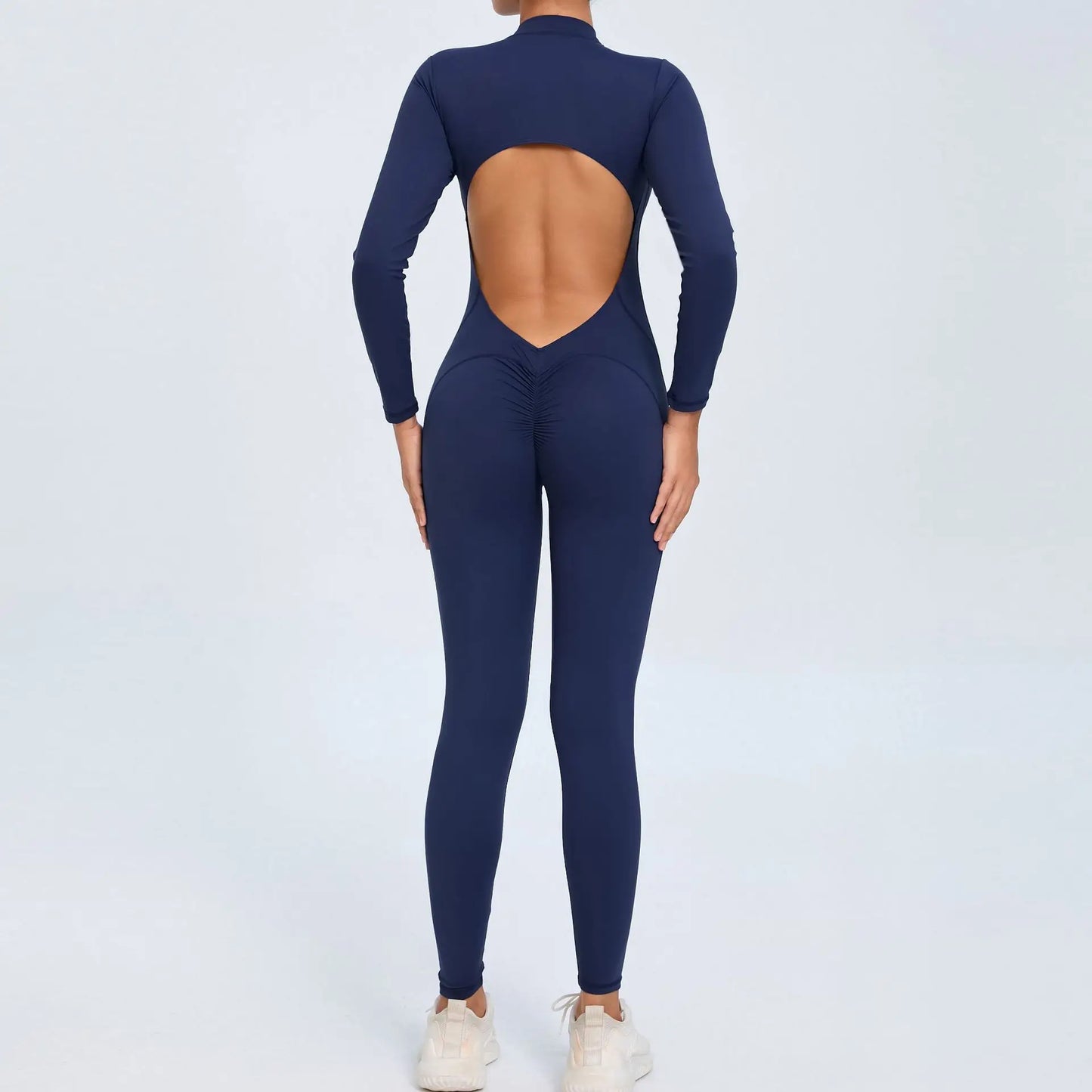 Hearuisavy Summer V Back Sports Jumpsuit Yoga Clothes Rompers Women Long Sleeveles Workout Bodysuits Backless One-piece Suit