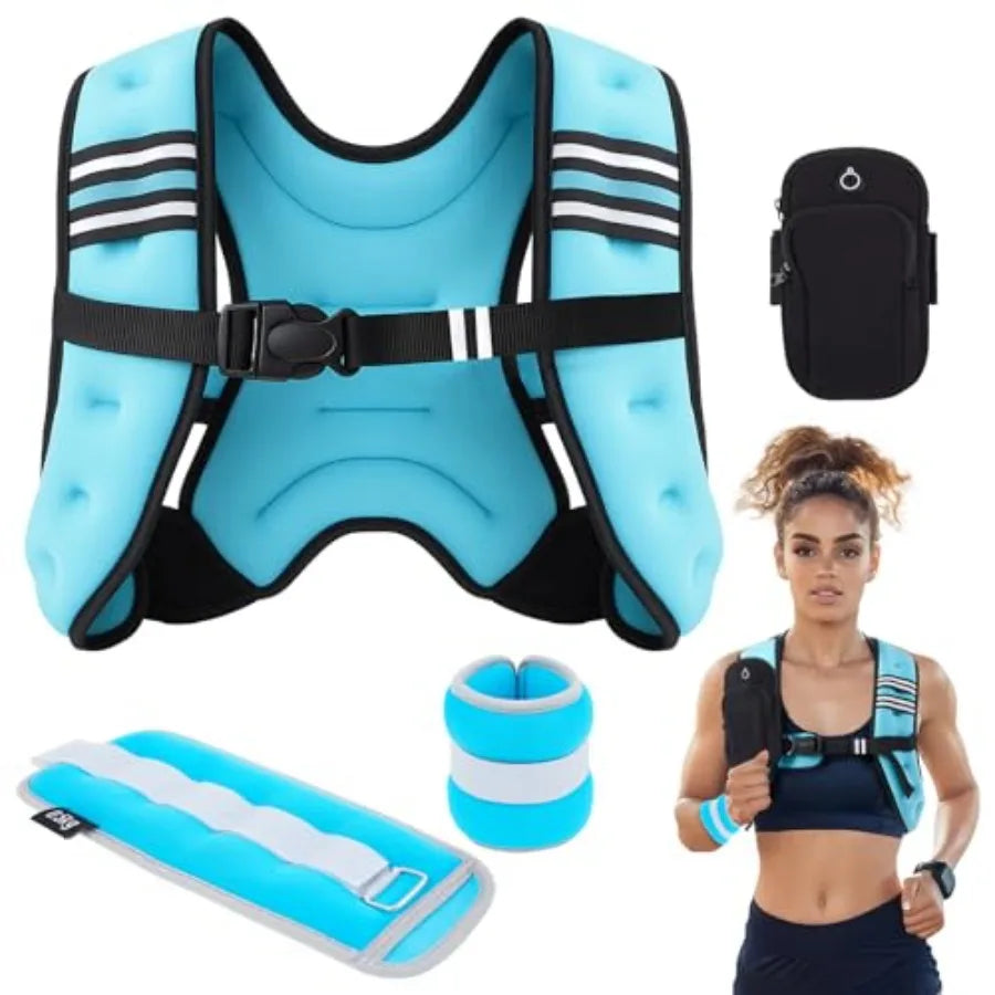 10 lb Adjustable Weighted Vest Set for Women with 2 lb Wrist Leg Arm Weights in Black for Running Walking Workout and Strength