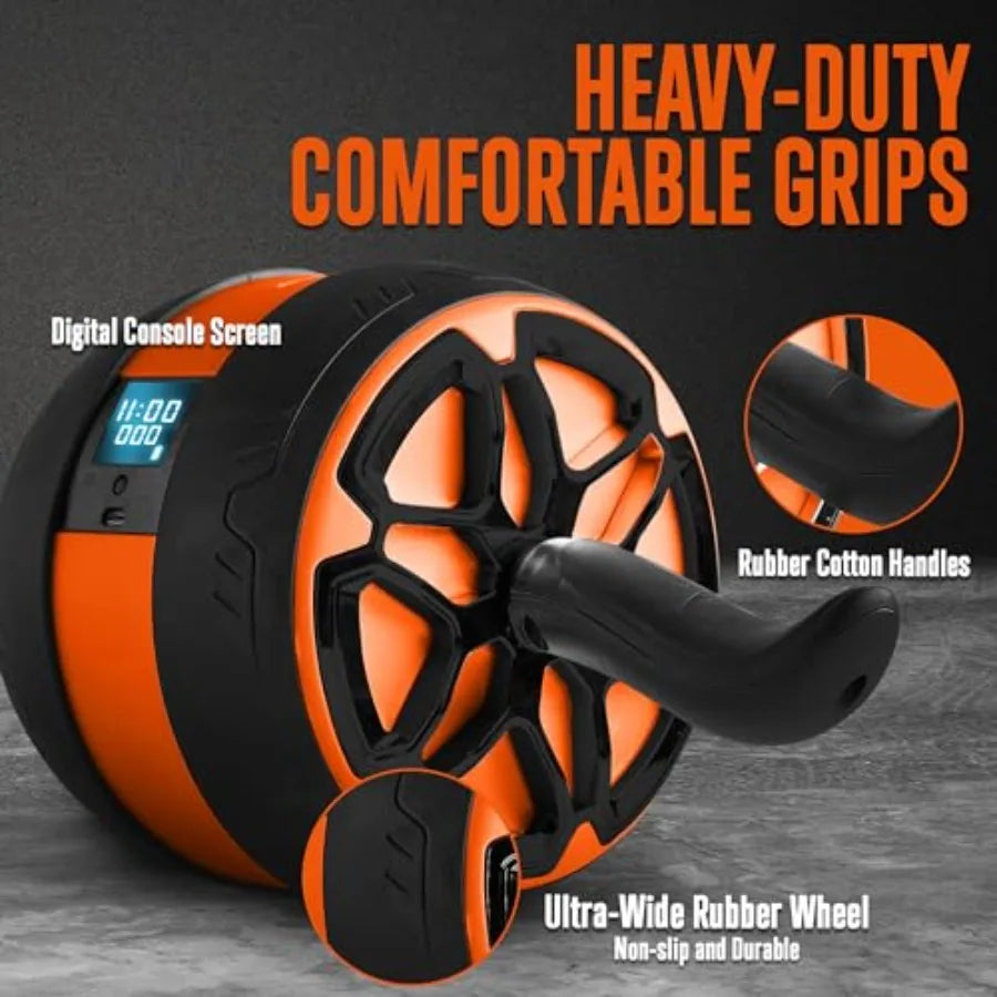 Digital Ab Roller Wheel with Ultra Wide Design and Rubber Handles for Core Strength Training Includes Pilates Mat and Exercise